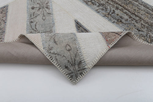 Flag Patchwork Grey Figured Cotton Wool Handmade Area Rug 6'7'' x 10'0''