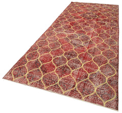 Geometric Carpet Red Geometric Cotton Wool Handmade Area Rug 4'8'' x 12'4''