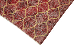 Geometric Carpet Red Geometric Cotton Wool Handmade Area Rug 4'8'' x 12'4''