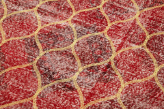 Geometric Carpet Red Geometric Cotton Wool Handmade Area Rug 4'8'' x 12'4''