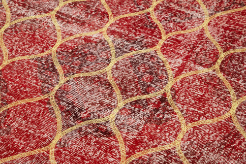 Geometric Carpet Red Geometric Cotton Wool Handmade Area Rug 4'8'' x 12'4''