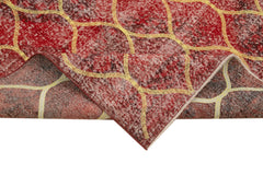 Geometric Carpet Red Geometric Cotton Wool Handmade Area Rug 4'8'' x 12'4''