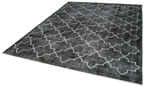Geometric Carpet Black Geometric Cotton Wool Handmade Area Rug 7'7'' x 9'10''
