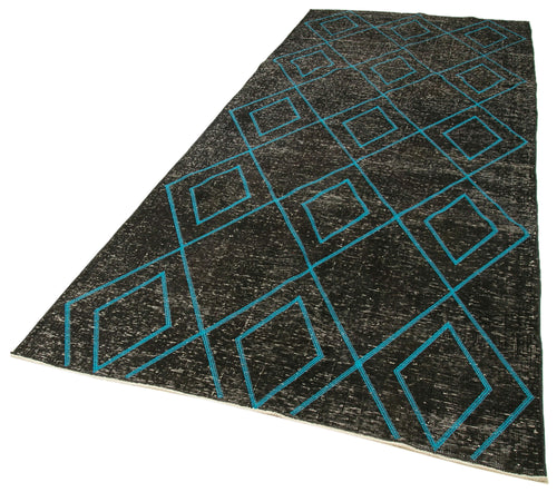 Geometric Carpet Black Geometric Cotton Wool Handmade Area Rug 4'10'' x 12'9''