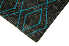 Geometric Carpet Black Geometric Cotton Wool Handmade Area Rug 4'10'' x 12'9''