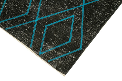 Geometric Carpet Black Geometric Cotton Wool Handmade Area Rug 4'10'' x 12'9''