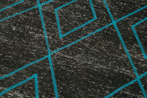 Geometric Carpet Black Geometric Cotton Wool Handmade Area Rug 4'10'' x 12'9''