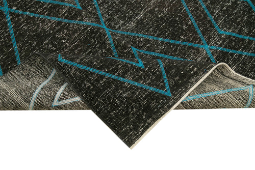 Geometric Carpet Black Geometric Cotton Wool Handmade Area Rug 4'10'' x 12'9''