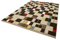 PonponBeige Geometric Cotton Wool Handmade Area Rug 8'0'' x 10'10''