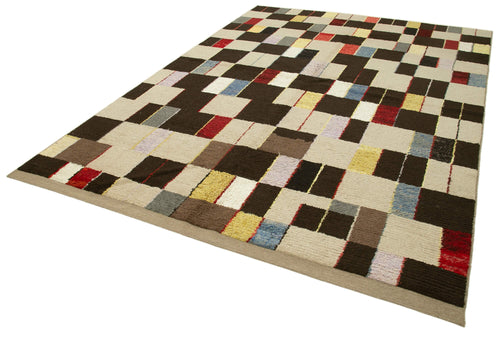 PonponBeige Geometric Cotton Wool Handmade Area Rug 8'0'' x 10'10''