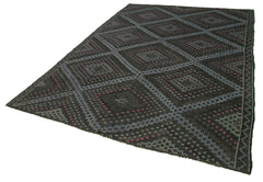 Geometric Kilim Black Geometric Cotton Wool Handmade Area Rug 6'11'' x 9'11''