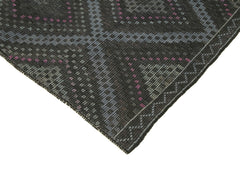 Geometric Kilim Black Geometric Cotton Wool Handmade Area Rug 6'11'' x 9'11''