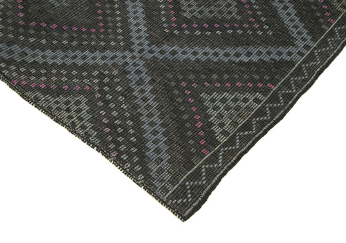 Geometric Kilim Black Geometric Cotton Wool Handmade Area Rug 6'11'' x 9'11''