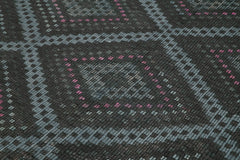 Geometric Kilim Black Geometric Cotton Wool Handmade Area Rug 6'11'' x 9'11''