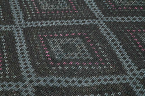 Geometric Kilim Black Geometric Cotton Wool Handmade Area Rug 6'11'' x 9'11''