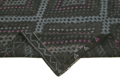 Geometric Kilim Black Geometric Cotton Wool Handmade Area Rug 6'11'' x 9'11''