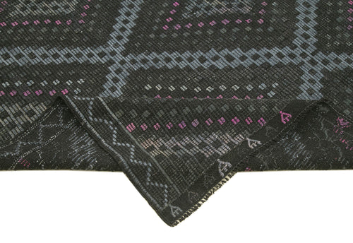 Geometric Kilim Black Geometric Cotton Wool Handmade Area Rug 6'11'' x 9'11''