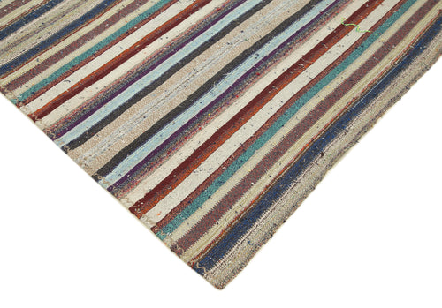 Chaput Kilim White Striped Cotton Wool Handmade Area Rug 7'4'' x 9'10''
