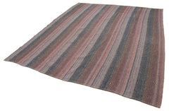 Chaput Kilim Brown Striped Cotton Wool Handmade Area Rug 7'10'' x 9'4''