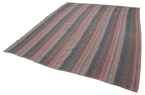 Chaput Kilim Brown Striped Cotton Wool Handmade Area Rug 7'10'' x 9'4''