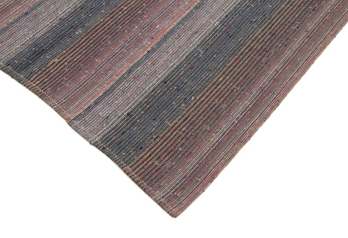 Chaput Kilim Brown Striped Cotton Wool Handmade Area Rug 7'10'' x 9'4''