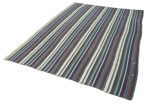 Chaput Kilim Purple Striped Cotton Wool Handmade Area Rug 6'3'' x 8'10''