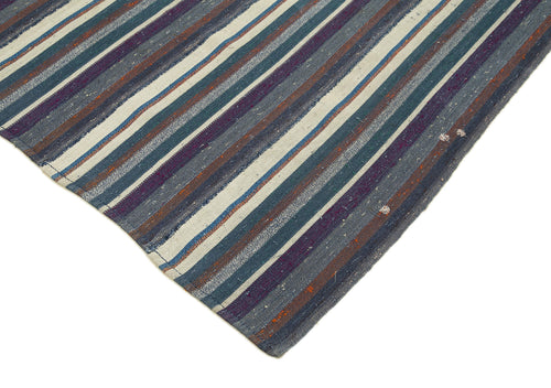 Chaput Kilim Purple Striped Cotton Wool Handmade Area Rug 6'3'' x 8'10''