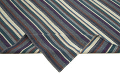 Chaput Kilim Purple Striped Cotton Wool Handmade Area Rug 6'3'' x 8'10''