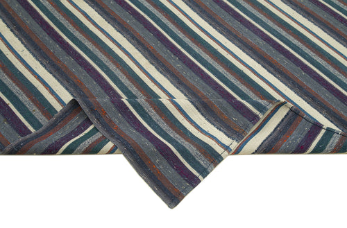 Chaput Kilim Purple Striped Cotton Wool Handmade Area Rug 6'3'' x 8'10''