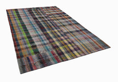 Kirk Yama Grey Patchwork Cotton Wool Handmade Area Rug 6'10'' x 10'1''