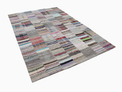 Kirk Yama Beige Patchwork Cotton Wool Handmade Area Rug 6'8'' x 9'10''