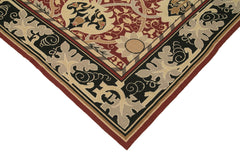 Needlepoint Floral Red Floral Cotton Wool Handmade Area Rug 9'1'' x 12'1''