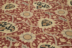 Needlepoint Floral Red Floral Cotton Wool Handmade Area Rug 9'1'' x 12'1''