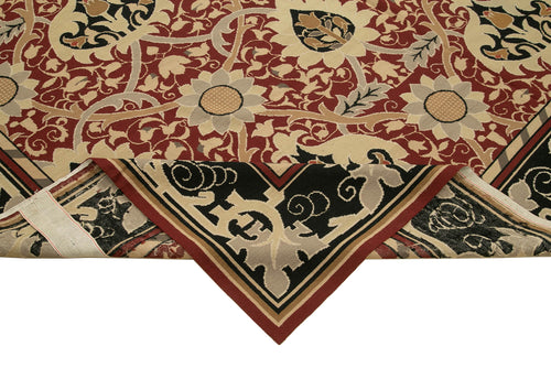 Needlepoint Floral Red Floral Cotton Wool Handmade Area Rug 9'1'' x 12'1''