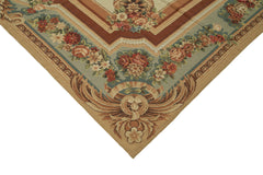 Needlepoint Floral Beige Floral Cotton Wool Handmade Area Rug 8'11'' x 11'10''