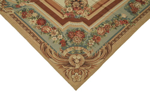 Needlepoint Floral Beige Floral Cotton Wool Handmade Area Rug 8'11'' x 11'10''