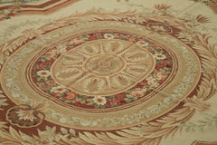 Needlepoint Floral Beige Floral Cotton Wool Handmade Area Rug 8'11'' x 11'10''