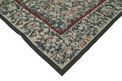Needlepoint Floral Beige Floral Cotton Wool Handmade Area Rug 11'11'' x 14'8''