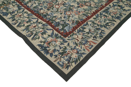 Needlepoint Floral Beige Floral Cotton Wool Handmade Area Rug 11'11'' x 14'8''