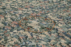 Needlepoint Floral Beige Floral Cotton Wool Handmade Area Rug 11'11'' x 14'8''