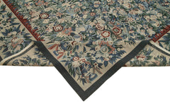 Needlepoint Floral Beige Floral Cotton Wool Handmade Area Rug 11'11'' x 14'8''