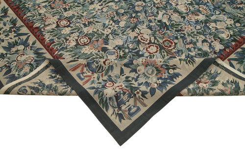 Needlepoint Floral Beige Floral Cotton Wool Handmade Area Rug 11'11'' x 14'8''