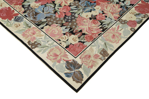 Needlepoint Floral Beige Floral Cotton Wool Handmade Area Rug 10'0'' x 13'11''