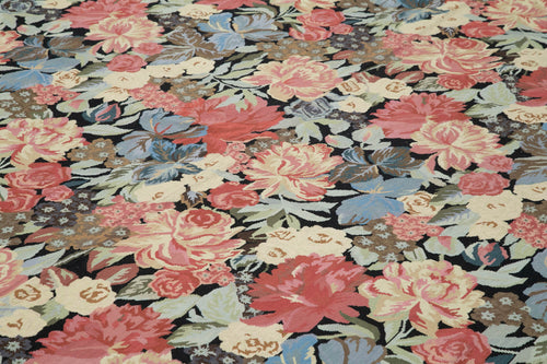 Needlepoint Floral Beige Floral Cotton Wool Handmade Area Rug 10'0'' x 13'11''