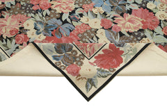 Needlepoint Floral Beige Floral Cotton Wool Handmade Area Rug 10'0'' x 13'11''