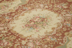 Needlepoint Floral Beige Floral Cotton Wool Handmade Area Rug 9'6'' x 13'5''