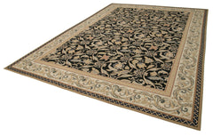 Needlepoint Floral Beige Floral Cotton Wool Handmade Area Rug 9'10'' x 13'9''