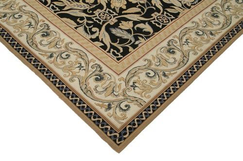 Needlepoint Floral Beige Floral Cotton Wool Handmade Area Rug 9'10'' x 13'9''