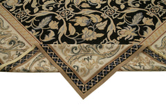 Needlepoint Floral Beige Floral Cotton Wool Handmade Area Rug 9'10'' x 13'9''