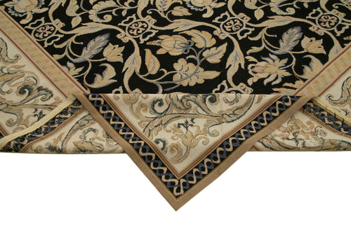 Needlepoint Floral Beige Floral Cotton Wool Handmade Area Rug 9'10'' x 13'9''